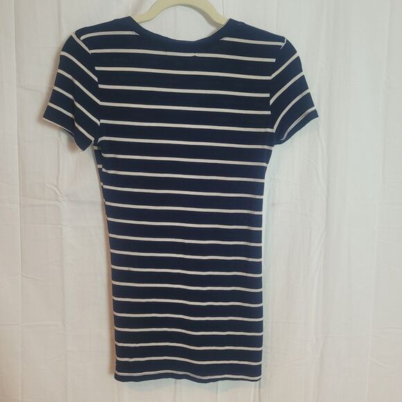 Y2K Long V Neck Striped Tee Shirt Women's Size Medium Blue Nautical Love to Love - Picture 2 of 10
